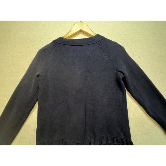 J.crew Women's Nautical Double Breasted Sweater Jacket Size S Navy Ruffle Trim - Picture 11 of 12
